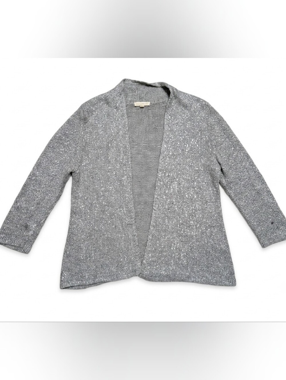 Eileen Fisher Grey Sparkle Cardigan Sweater XS Shimmer Italian Yarn Linen